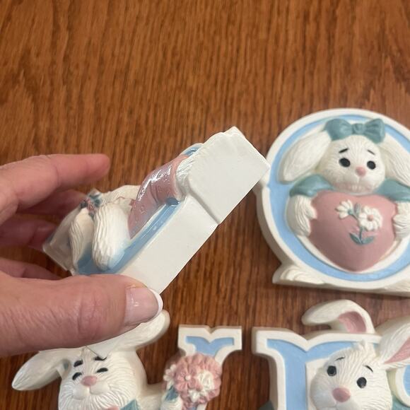 Vintage Burwood Wall Decor LOVE Bunny Rabbits Nursery Girl Boy Room Pink Blue - Picture 7 of 8